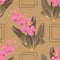 Luxury gold line art, blooming orchids, beige background.