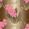 Luxury gold line art, blooming orchids, bronze background.