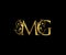 Luxury Gold M, G and MG Letter Floral logo. Vintage Swirl drawn emblem for weeding card, brand name, letter stamp, Restaurant,