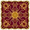 Luxury Golden Baroque. Silk Scarf with Golden Chains on Dark Red Background. Jewelry Shawl Design. Ready for Textile Prints.
