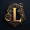 Luxury golden capital letter L in Victorian style. 3D rendering