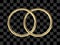 Luxury golden crossed rings on transparent background. Front view to vector frame.