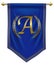 Luxury golden letter A on royal blue pennant