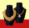 Luxury Golden Necklaces on Black Mannequins Vector