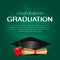 Luxury graduation party invitation card with hat, paper, apple on the green board