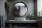 luxury gray sink interior concrete style bathroom room home design mirror. Generative AI.