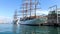 Luxury and great cruise sailboat Sea Cloud docked in the port of Alicante, Spain.