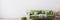 Luxury green living room design, green sofa on empty wall mockup, panorama