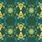 Luxury Green, Teal And Gold Repeating Pattern On A Dotted Backdrop
