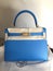 the luxury handbag Hermes kelly size 28 in blue zanzibar color epsom leather and gold hardware