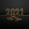 Luxury Happy New Year gold 2021 background. Calendar in-line design, typography. Year number with outline digits. In one endless