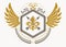 Luxury heraldic vector emblem template made using bird wings, keys and armory