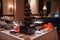 luxury hotel banquet with chocolate fountain and fondue station for dessert