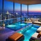 luxury hotel penthouse suite with amazing city Poolside fun for relaxing