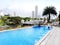 Luxury hotel pool, city view