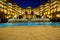 Luxury hotel pool at night