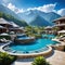 luxury hotel resort spwith amazing mountain Poolside sptreatment for a