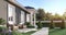 Luxury house in the beautiful garden 3d render