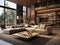 Luxury interior design of modern living room with wooden elements