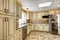 Luxury kitchen interior in light beige color