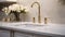 a luxury kitchen sink, the intricate herringbone backsplash tiles, the pristine white marble countertop, and the opulent