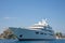 Luxury large super or mega motor yacht in the blue sea.