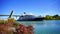 Luxury Le Bellot Cruise Liner travels past a lift bridge on the Welland Canal in Canada