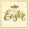Luxury lettering Happy Easter Hand drawn calligraphy on a gold backgroundwitt polkadot
