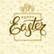 Luxury lettering Happy Easter Hand drawn calligraphy on a gold backgroundwitt polkadot