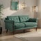 Luxury living room interior in mint colors Art Deco style A soft sofa and two armchairs a coffee table a TV unit a console a