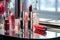 Luxury makeup products and accessories on dressing table