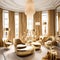 LUXURY MAKEUP ROOM WITH GOLD CHAIRS AND DOLD COUGH AND LOG CURTUAINS GENERATED BY AI TOOL