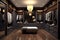 Luxury men\\\'s dressing room from black furniture in classic style. Luxury dressing room for man, 3d render. Modern dressing