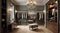 Luxury men\\\'s dressing room from grey and brown wooden furniture in classic style. Luxury dressing room for man. Modern