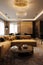 Luxury and modern living room and dining room with tv and sofa. Prestige, and elegant