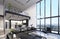 Luxury modern penthouse interior with panoramic windows