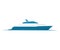 Luxury motor yacht on the ocean logo design. Luxurious motor boat sailing vector design and illustration.