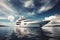 Luxury motor yacht in sea, expensive rich boat sailing in ocean, generative AI