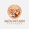 Luxury mountain hill logo design template. Elegance circle mountain peak logo.