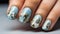 Luxury nails with drawing fantasy design. Closeup Woman hand with beautiful nail design. Female hand with stylish, creative and