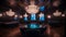 Luxury nightclub with modern chandeliers and lighting equipment generated by AI