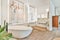 Luxury open bathroom with soaker tub