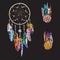 Luxury ornate Dreamcatcher with feathers, gemstones. Astrology, spirituality, magic symbol. Ethnic tribal element.