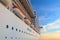 Luxury passenger ship cruise liner at sunrise