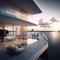 Luxury penthouse terrace, featuring a swimming pool with a stunning view overlooking Miami, Generative Ai