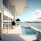 Luxury penthouse terrace, featuring a swimming pool with a stunning view overlooking Miami, Generative Ai