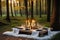 Luxury Picnic with candles in magical forest