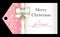 Luxury pink Christmas name tag with golden snowfla