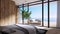 Luxury pool villa bedroom sea view on beach - 3D rendering