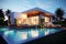 Luxury Pool Villa Minimalist Blueprint and Floorplans. AI